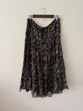 100% Silk 90s Vintage Flowy Boho Cottage Peasant Whimsy Tiered Midi Skirt Medium